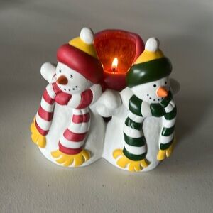 PartyLite Two Snowman Pillar Candle Holder